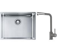 Set lavello in acciaio Franke Box 127.0453.660, rubinetto da cucina Franke Sirius Side 115.0668.280