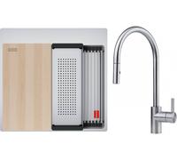 Set lavello in acciaio Franke Box 127.0749.856, rubinetto da cucina Franke Eos 115.0590.045