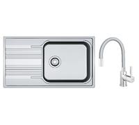 Set lavello in acciaio Franke Smart 101.0356.723, rubinetto da cucina Ferro Zumba BZA4S