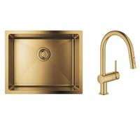 Set lavello in acciaio Grohe K700 31574GN1, rubinetto da cucina Grohe Minta 32321GN2