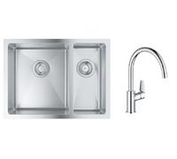 Set lavello in acciaio Grohe K700 31577SD1, rubinetto da cucina Grohe Start Edge 30529001