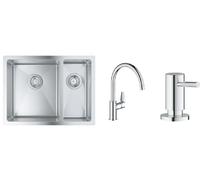 Set lavello in acciaio Grohe K700 31577SD1, rubinetto da cucina Grohe Start Edge 30529001, 40535000