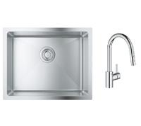 Set lavello in acciaio Grohe K700 31726SD0, rubinetto da cucina Grohe Eurosmart Cosmopolitan 31481001