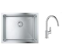 Set lavello in acciaio Grohe K700 31726SD0, rubinetto da cucina Grohe Start Edge 30529001