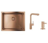 Set lavello in acciaio Grohe K700U 31574DL1, rubinetto da cucina Grohe Essence 30270DL0, 40535DL0