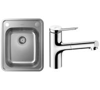 Set lavello in acciaio Hansgrohe S41 43334800, rubinetto da cucina Hansgrohe Zesis M33 74800000