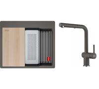 Set lavello in granito Franke Kanon 114.0749.633, rubinetto da cucina Franke Active L Pull-Out Spray 115.0721.464