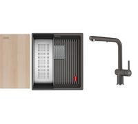 Set lavello in granito Franke Kanon 125.0749.649, rubinetto da cucina Franke Active L Pull-Out Spray 115.0721.464