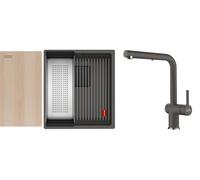Set lavello in granito Franke Kanon 125.0749.653, rubinetto da cucina Franke Active L Pull-Out Spray 115.0721.464