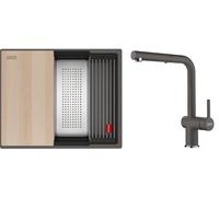 Set lavello in granito Franke Kanon 125.0749.663, rubinetto da cucina Franke Active L Pull-Out Spray 115.0721.464