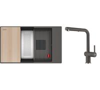 Set lavello in granito Franke Kanon 125.0749.673, rubinetto da cucina Franke Active L Pull-Out Spray 115.0721.464