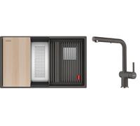Set lavello in granito Franke Kanon 125.0749.679, rubinetto da cucina Franke Active L Pull-Out Spray 115.0721.464