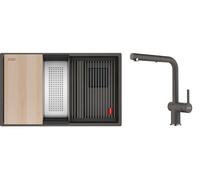 Set lavello in granito Franke Kanon 125.0749.683, rubinetto da cucina Franke Active L Pull-Out Spray 115.0721.464