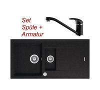 SET Lavello in granito nero Victory S1000 + rubinetto lavello VAF 9205 nero N...