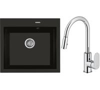 Set lavello in granito Oltens Gravan 72000300, rubinetto da cucina Oltens Lista 35202100