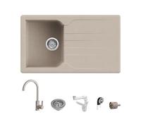 Set Lavello Prime 861 86×50 Avena Granito e Miscelatore First Monocomando Canna Girevole Avena Quareco