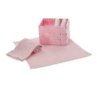 Set Lavette Bagno con Cestino Dallas Asciugamani Ospiti, Lavette Spugna Cotone per Viso Bidet, Bambini - Rosa