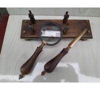 Set lenti d'ingrandimento stile antico su base in legno supporto...