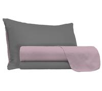 Set Lenzuola 1 Piazza e Mezzo Sopra Sotto e Federe Doubleface Rosa Antico/Fumo