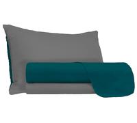 Set Lenzuola 1 Piazza e Mezzo Sopra Sotto e Federe Doubleface Verde Petrolio/Fumo