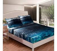 Set lenzuola a tema oceano stampato mare biancheria da letto set cielo stellato lenzuolo con angoli per bambini ragazzi ragazze microfibra blu scuro notte luna letto decorazione camera matrimoniale