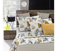 Set Lenzuola Letto Fashion, Made in Italy- Completo Letto in Morbida Microfibra, Lenzuolo Sotto con Angoli, Telo Sopra 180x270 e Federa con Patella Interna, Piazza e Mezza, Urban Giallo
