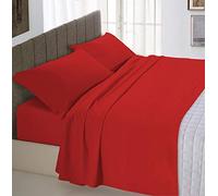 Set Lenzuola Letto Matrimoniale Cotone Max Color, Lavorato in Italia - Completo Letto, Lenzuolo sotto con Angoli, Telo sopra 240x300 cm e 2 Federe con Patella Interna, Rosso