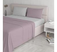 Set Lenzuola Letto Matromoniale Cotone Natural Color, lavorato in Italia - Completo Letto, Lenzuolo Sotto con Angoli, Telo Sopra 90x200cm e Federa con Patella Interna, Rosa antico/grigio chiaro