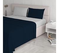 Set Lenzuola Letto Matromoniale Cotone Natural Color, lavorato in Italia - Completo Letto, Lenzuolo Sotto con Angoli, Telo Sopra 90x200cm e Federa con Patella Interna, Blu scuro/grigio chiaro