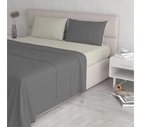 Set Lenzuola Letto Matromoniale Cotone Natural Color, lavorato in Italia - Completo Letto, Lenzuolo Sotto con Angoli, Telo Sopra 90x200cm e Federa con Patella Interna, Fumo/panna