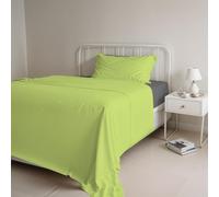 Set Lenzuola Letto Piazza e mezza Cotone Natural Color, lavorato in Italia - Completo Letto, Lenzuolo Sotto con Angoli, Telo Sopra 90x200cm e Federa con Patella Interna, Verde acido/fumo