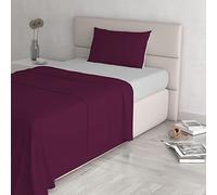 Set Lenzuola Letto Piazza e mezza Cotone Natural Color, lavorato in Italia - Completo Letto, Lenzuolo Sotto con Angoli, Telo Sopra 90x200cm e Federa con Patella Interna, Prugna/grigio chiaro