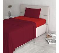 Set Lenzuola Letto Piazza e mezza Cotone Natural Color, lavorato in Italia - Completo Letto, Lenzuolo Sotto con Angoli, Telo Sopra 90x200cm e Federa con Patella Interna, Bordeaux/rosso