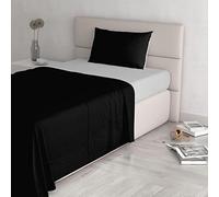 Set Lenzuola Letto Piazza e mezza Cotone Natural Color, lavorato in Italia - Completo Letto, Lenzuolo Sotto con Angoli, Telo Sopra 90x200cm e Federa con Patella Interna, Nero/grigio chiaro