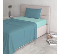 Set Lenzuola Letto Piazza e mezza Cotone Natural Color, lavorato in Italia - Completo Letto, Lenzuolo Sotto con Angoli, Telo Sopra 90x200cm e Federa con Patella Interna, Ottanio/acqua