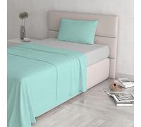 Italian Bed Linen Completo Letto Natural Color, 100% Cotone, Verde Acqua/Grigio Chiaro, Una Piazza e Mezza