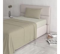 Set Lenzuola Letto Piazza e mezza Cotone Natural Color, lavorato in Italia - Completo Letto, Lenzuolo Sotto con Angoli, Telo Sopra 90x200cm e Federa con Patella Interna, Tortora/panna