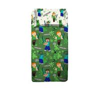 Set Lenzuola Letto Singolo, Completo Letto Singolo Minecraft, Lenzuolo Sopra, Lenzuolo Con Angoli, Federa, Verde, 100% Cotone, Prodotto Ufficiale