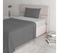 Set Lenzuola Letto Singolo Cotone Natural Color, lavorato in Italia - Completo Letto, Lenzuolo Sotto con Angoli, Telo Sopra 90x200cm e Federa con Patella Interna, Fumo/grigio chiaro