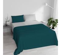 Set Lenzuola Matrimoniale 100% Cotone Natural Color, Made in Italy - Completo Letto, Lenzuolo Sotto con Angoli, Telo Sopra 240x300cm e Federe con Patella Interna, Verde Petrolio/Grigio Chiaro