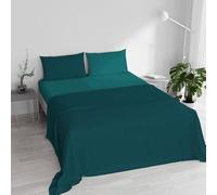 Set Lenzuola Matrimoniale 100% Cotone Natural Color, Made in Italy - Completo Letto, Lenzuolo Sotto con Angoli, Telo Sopra 240x300cm e Federe con Patella Interna, Verde Petrolio/Verde Bottiglia