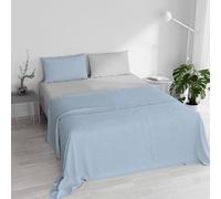 Set Lenzuola Matrimoniale 100% Cotone Natural Color, Made in Italy - Completo Letto, Lenzuolo Sotto con Angoli, Telo Sopra 240x300cm e Federe con Patella Interna, Azzurro/Grigio Chiaro