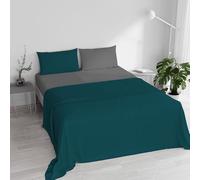 Set Lenzuola Matrimoniale 100% Cotone Natural Color, Made in Italy - Completo Letto, Lenzuolo Sotto con Angoli, Telo Sopra 240x300cm e Federe con Patella Interna, Verde Petrolio/Grigio Scuro