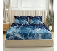 Set Lenzuola matrimoniale 3 Pezzi 180x200x30 cm e 2 Federe 50x80 cm - Realismo Acqua Di Mare Schiuma Completo Letto in Morbida Microfibra per bambini adulti, Marina