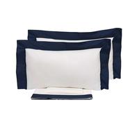 Set Lenzuola Matrimoniale Francese Sopra Sotto e Federe Bordi in Raso Garrini Eveline Avorio/Blu