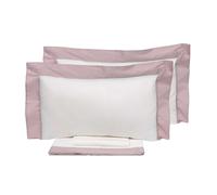 Set Lenzuola Matrimoniale Francese Sopra Sotto e Federe Bordi in Raso Garrini Eveline Avorio/Rosa