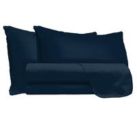 Set Lenzuola Matrimoniale Sopra Sotto e Federe Tinta Unita Blu Scuro