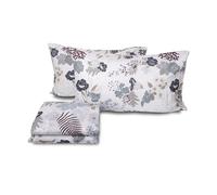 Set Lenzuola Matrimoniali In Cotone Fantasia Floreale, Made In Italy, Lenzuolo Sopra + Lenzuolo con Angoli + Coppia Federa, 100% Cotone, Indaco