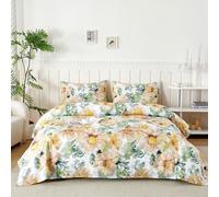 Set Lenzuola Matrimoniali in Microfibre 180x190/200cm, Completo Lenzuola Letto con 2 Federe 50x80 in Stampa, Lenzuola Sopra e Lenzuolo con Angoli, Comfort e Morbidezza, Viaggio Floreale Arancione