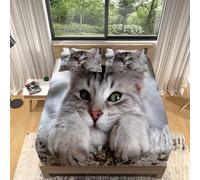 Set Lenzuola per Bambini, Lenzuolo con Angoli 160x200x30cm Modello di Gatto Animale Carino Lenzuolo con Angoli Morbidi Traspirante con Tasca Profonda 30cm, Grigio Biancheria da Letto con 2 Federe